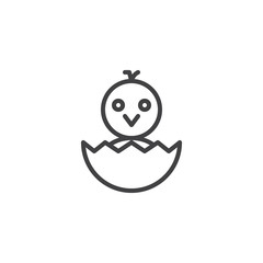 Newborn chicken in eggshell outline icon. linear style sign for mobile concept and web design. Hatched chicken simple line vector icon. Symbol, logo illustration. Pixel perfect vector graphics