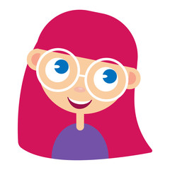 Cute happy little girl in glasses illustration.