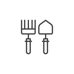 Spade and rake outline icon. linear style sign for mobile concept and web design. Gardening tools simple line vector icon. Symbol, logo illustration. Pixel perfect vector graphics