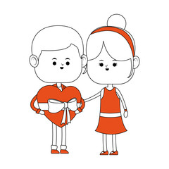 Cute couple with gift box cartoon vector illustration graphic design