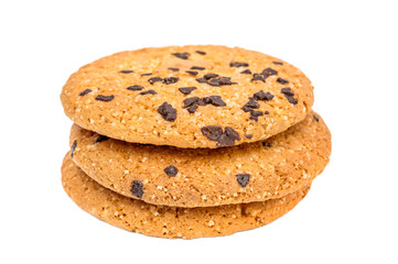 Stack of chocolate chip cookies. Isolated on white.