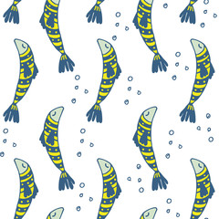 Vector seamless pattern. Stylized fish