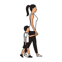 Mom with son walking icon vector illustration graphic design