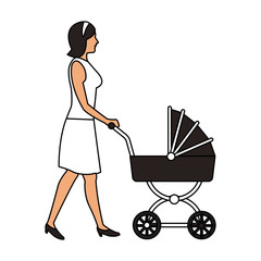 Woman with baby carriage icon vector illustration graphic design