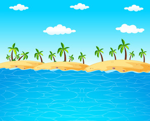 Fototapeta na wymiar Background scene with blue ocean and coconut trees