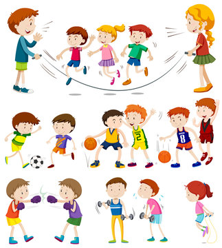 Children playing different sports