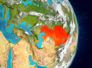 Orbit view of Kazakhstan in red