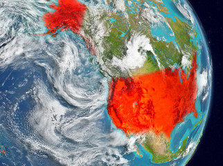 Orbit view of USA in red
