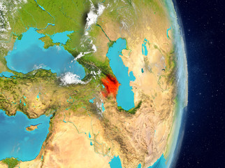 Orbit view of Azerbaijan in red
