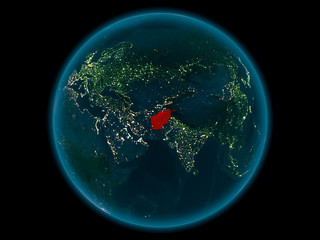 Afghanistan on planet Earth in space at night