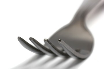 Closeup of a fork isolated on white background