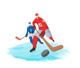 Two hockey players in abstract flat style. Vector illustration, isolated on white background.