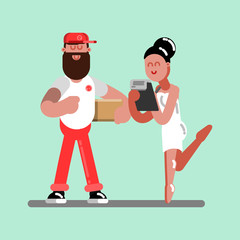 Delivery boy brings box to the client