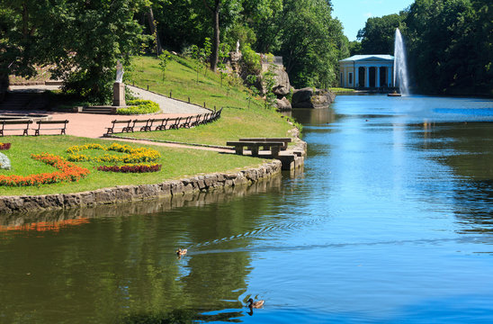 Summer Sofiyivka Dendrology Park, Fountain "Snake", Uman, Ukraine.