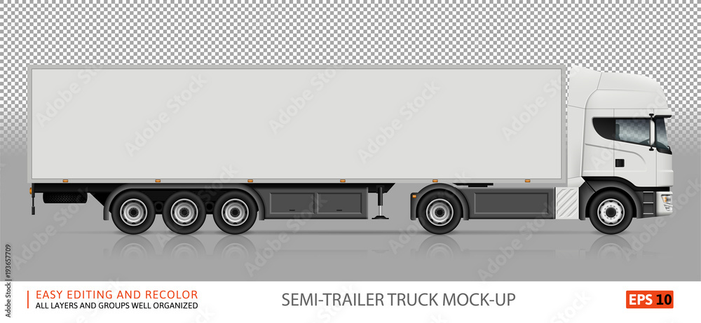 Wall mural truck vector mock-up. isolated template of semi-trailer truck on transparent background. white deliv