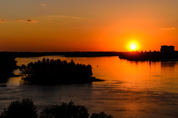 Beautiful sunset over the river Dnieper