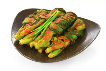 The most famous Korean traditional food Kimchi(Leaf mustard). It's a basic Korean side dish made of vegetables with a variety of seasonings.