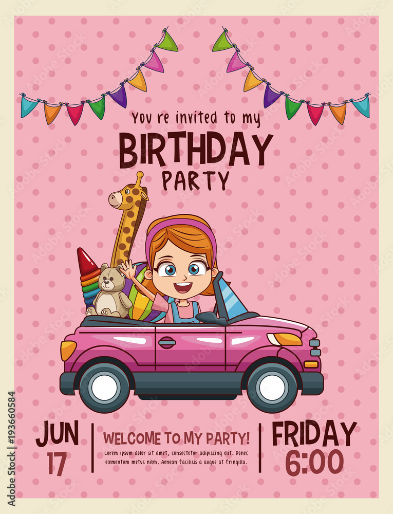 Wall mural Kids birthday invitation card vector illustration graphic design