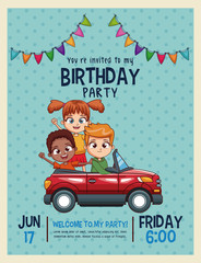 Kids birthday invitation card vector illustration graphic design