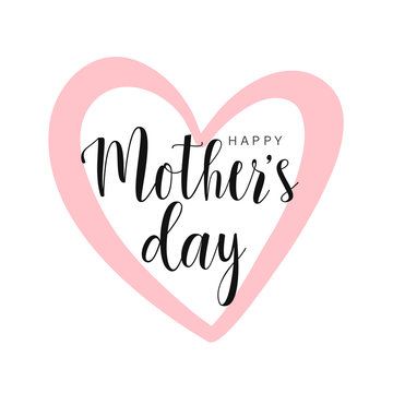 Happy Mother's day card, pink contour heart isolated on white. Vector illustration. Vector card, badge for Mother's day.