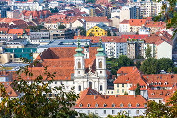 Fototapeta na wymiar Graz Old Town Cityscape Aerial View