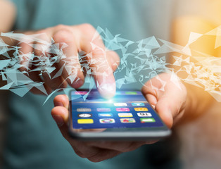 Abstract triangle displayed on a futuristic interface with line and points - Technology and connection concept