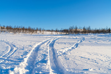 Fototapeta na wymiar View of snowy landscape in Beitostolen. Winter in Norway