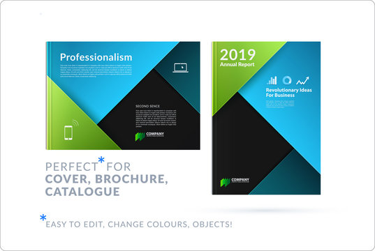 Material design of brochure set, abstract annual report, horizontal cover