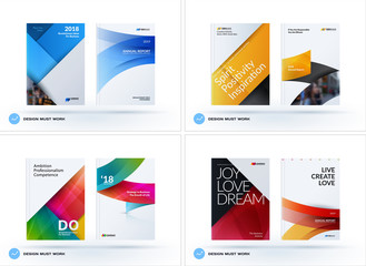 Material design of business brochure set, abstract horizontal cover