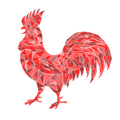 Red mosaic rooster. Vector illustration. 