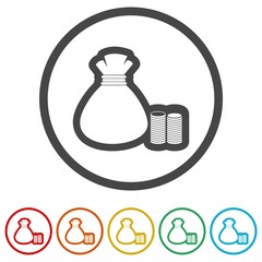 Money bag sign icon. 6 Colors Included 
