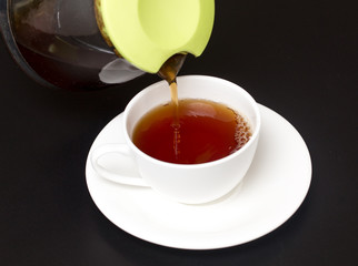 Tea in a cup on a black background