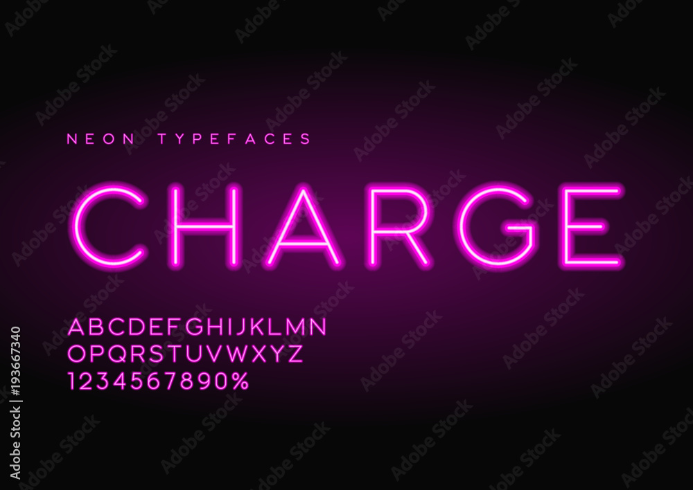 Wall mural charge vector linear neon typefaces, alphabet, letters, font, ty - Wall murals