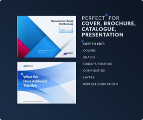 Material design of brochure set, abstract annual report, horizontal cover layout, flyer in A4 with vector colourful layers