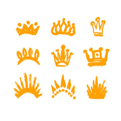Set texture strokes thick paint in the form of a crown isolated on white background