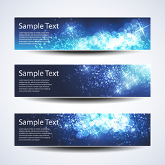      Set of Blue Horizontal Sparkling Icy Winter Holiday, Christmas, New Year's Banners