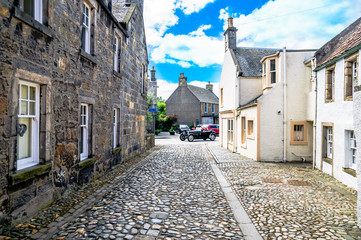 Viewn on Alley with historical buildings in Culross Scotland