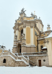 Early morning winter St. George Cathedral in Lviv, Ukraine