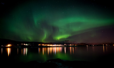 Naklejka na ściany i meble Northern Light, Aurora Borealis, Norway, Lofoten, vesteralen