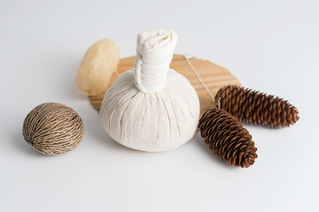 Aromatherapy  product  Spa set ,candle ,soap,coconut,flower,shell,  massage  with  white color   background .