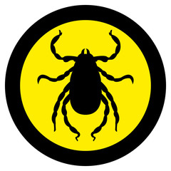 Vector image of a silhouette of a tick on a yellow background