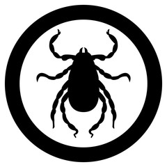 Vector image of a silhouette of a tick on a white background.