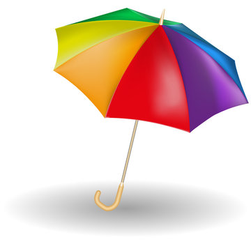 Vector image of a realistic expanded umbrella. Multicolored umbrellas.