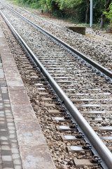 Naklejka premium Train tracks seen up close
