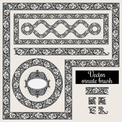 Vector decorative ornate design elements and brush for illustrator
