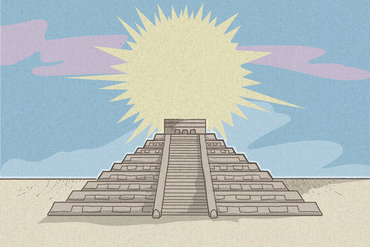 Illustrazione di piramide Inca con sole splendente