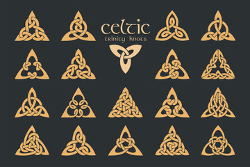 Vector celtic trinity knot. 18 items. Ethnic ornament. Geometric