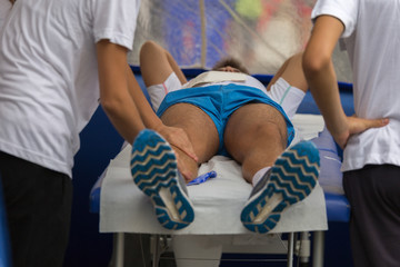 Athlete's Calf Muscles Massage after Sport Workout