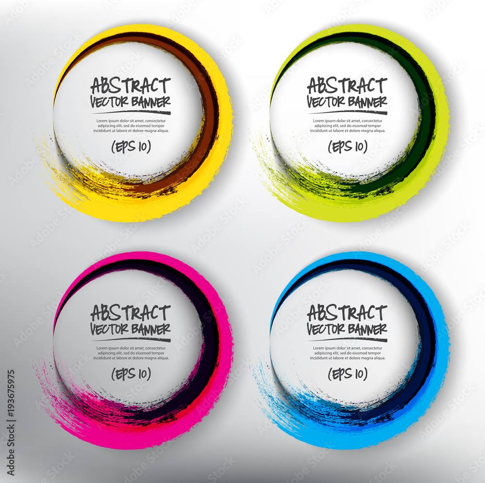 Wall mural abstract vector circle banners set of 4. colorful vector hand drawn brush strokes circles. isolated 