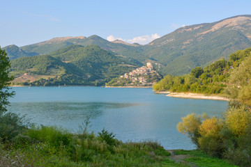 Turano lake (Rieti, Italy) and the town of Castel di Tora